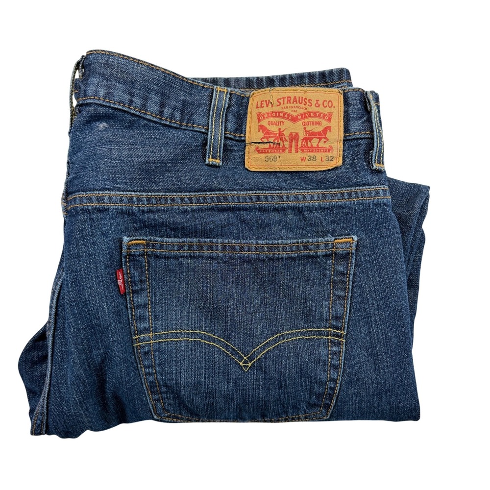 Levi's 569 Mens Jeans 38x32 Loose Straight Blue Medium Wash WaterLess Denim
